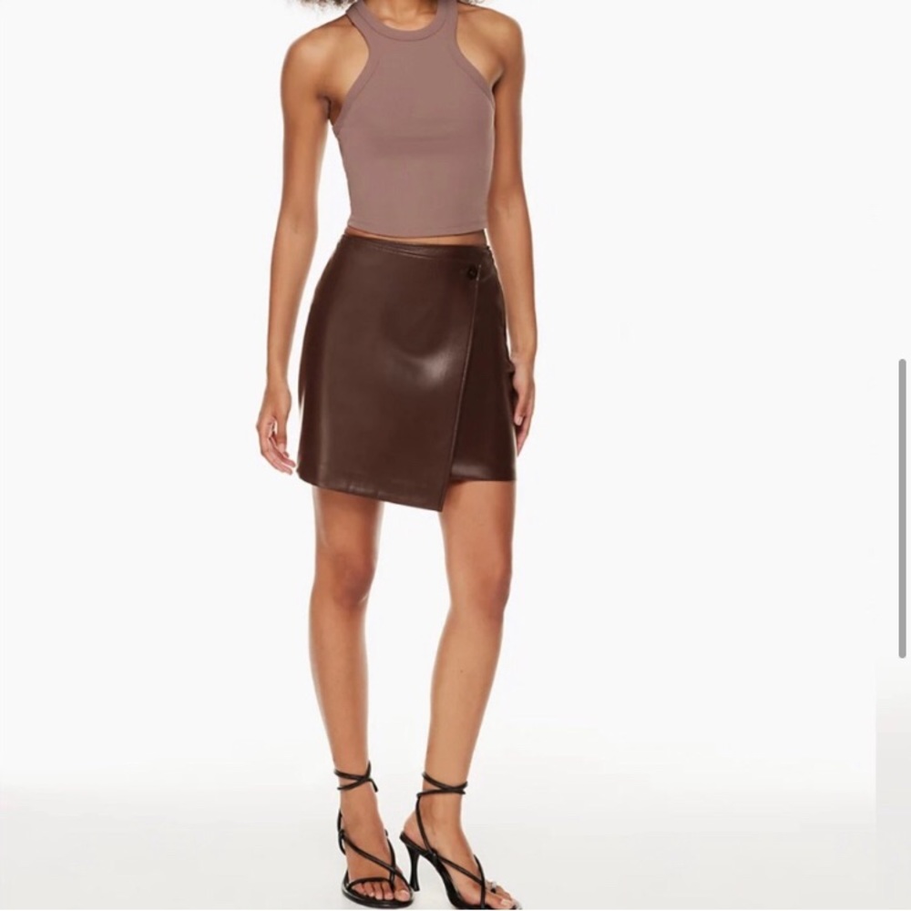 Babaton Brown Faux Leather Wrap Mini Skirt - Picture 3 of 10